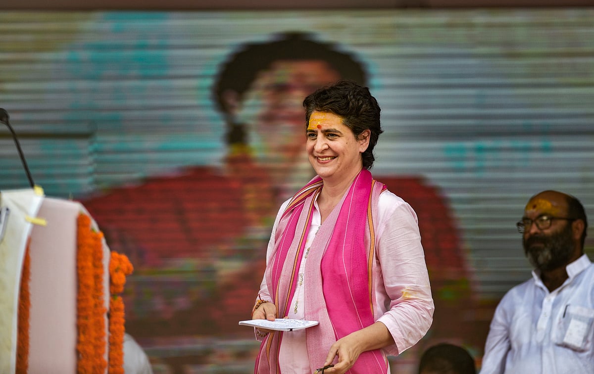 Varanasi: Congress General Secretary Priyanka Gandhi arrives to address during Kisan Nyay rally, ahead of UP Assembly Elections 2022, in Varanasi, Sunday, Oct. 10, 2021.