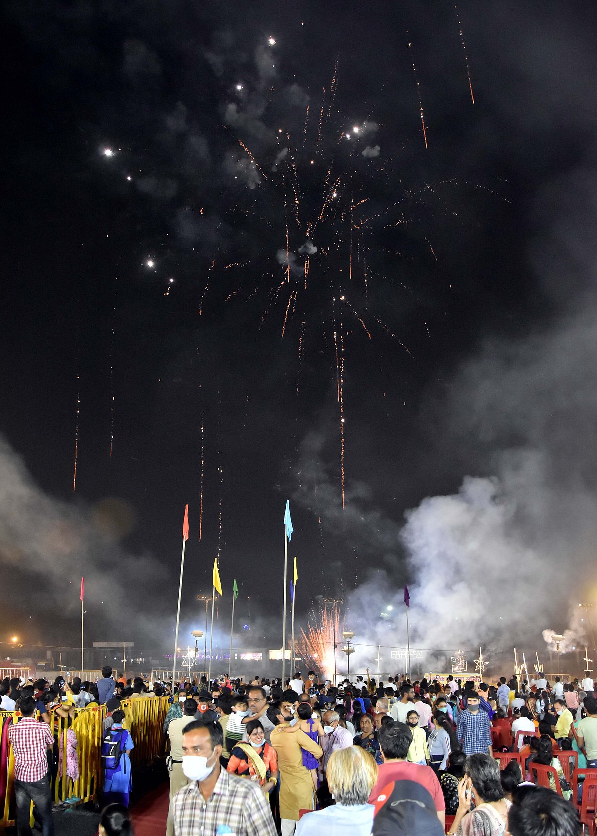 People witnessing Ravana Dahan in Bhopal on Friday.