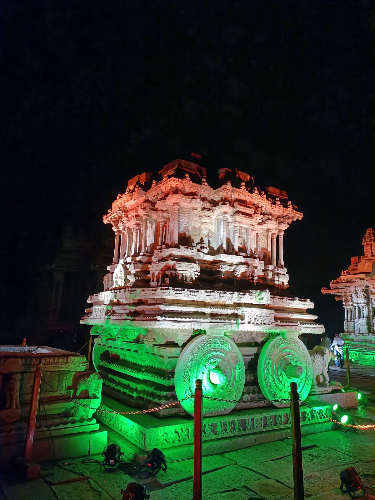 Illumination of monuments at Hampi, the world heritage site, the citadel of Vijayanagar empire in 15 and 16 century.
