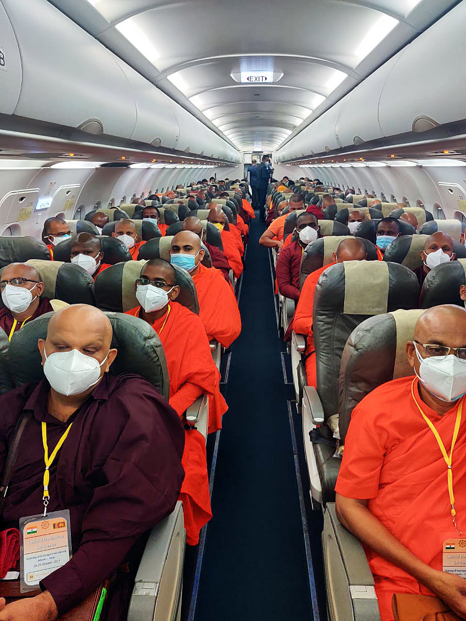 Buddhist monks depart on the inaugural international flight to Kushinagar, in Colombo on Wednesday
