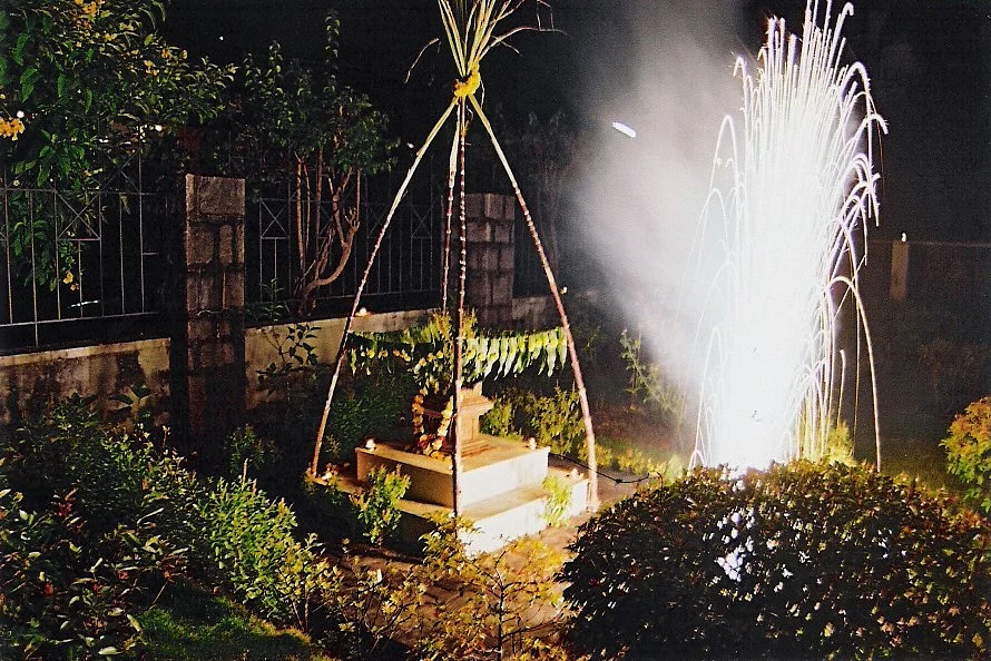 A mandap is built around the courtyard of the house where the Tulsi plant is usually planted.