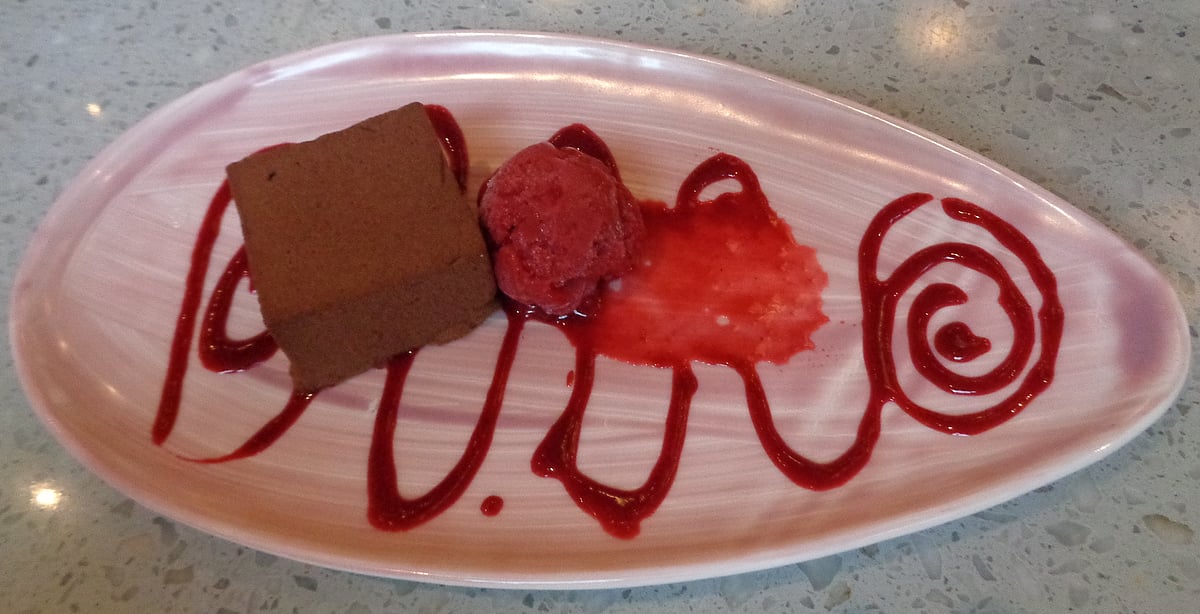 Dark chocolate & Raspberry mousse with raspberry sorbet