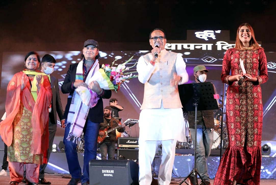 Chief minister Shivraj Singh Chouhan addressing the gathering at a programme organised to celebrate MP Foundation day at Lal parade Ground in Bhopal on Monday,  