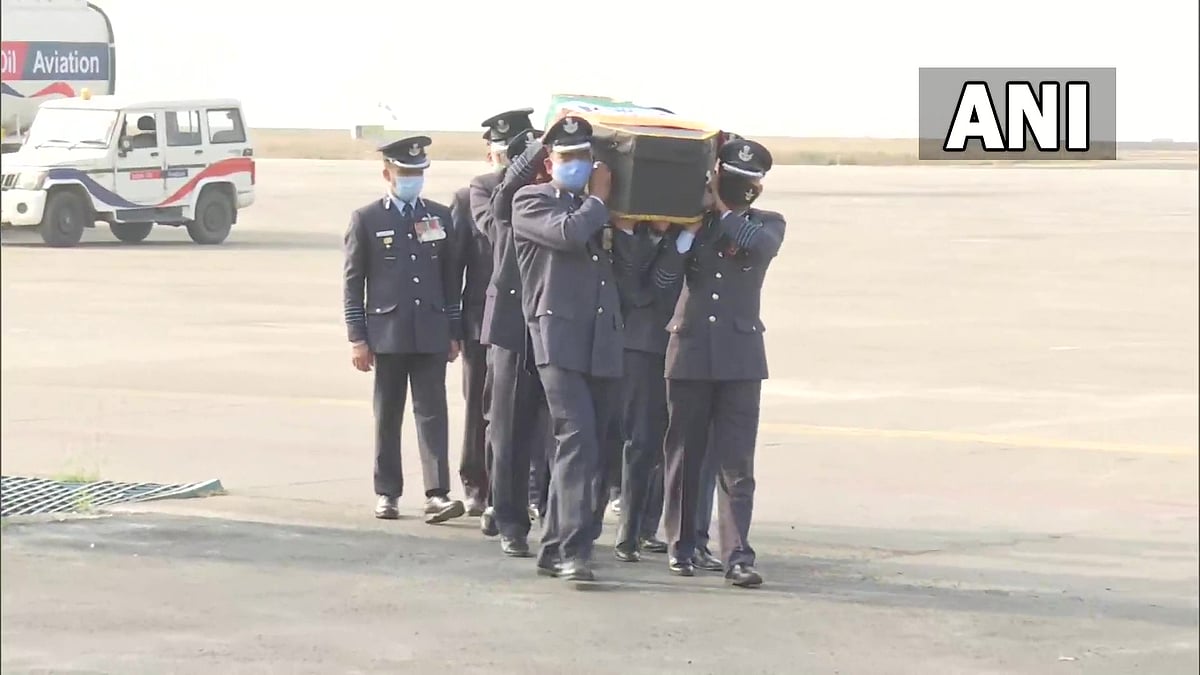 Bhopal: Mortal remains of Group Captain Varun Pratap Singh reaches at Bhopal Airport, funeral to be performed on Friday