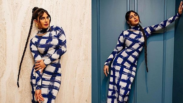 Photos: Priyanka Chopra stuns in chequered dress and long braid during 'The Matrix Resurrections'...