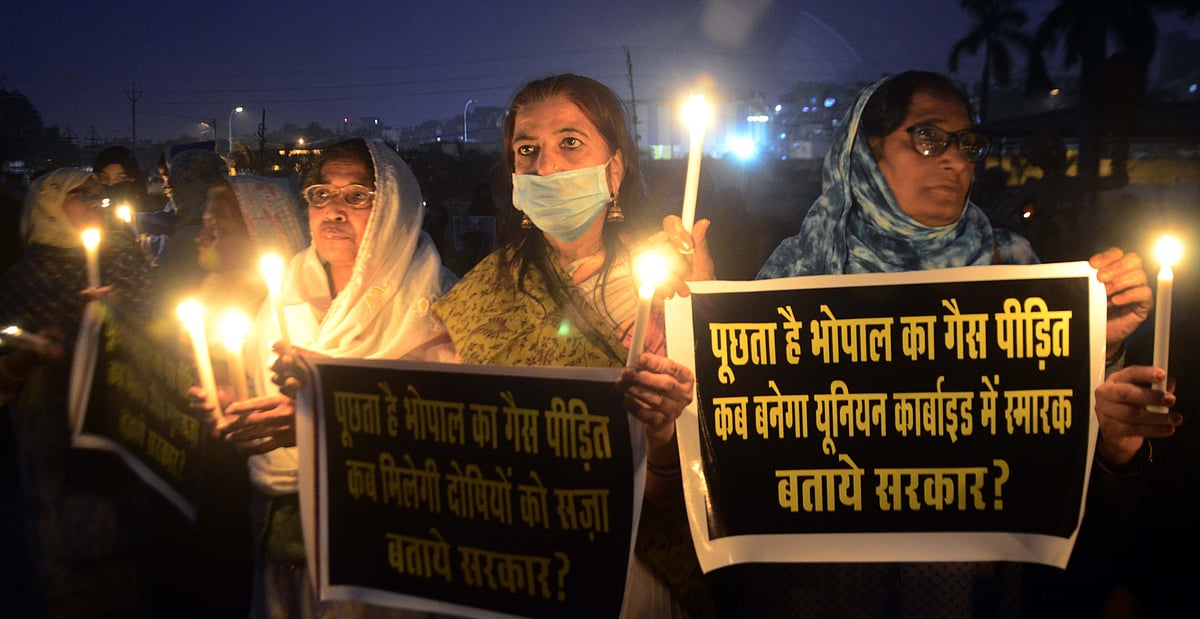 Bhopal gas victims take out candle march on eve of 37th anniversary of the disaster in Bhopal on Thursday