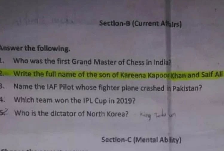 Khandwa: Private school asks Class VI students full name of Kareena-Saif son in exam
