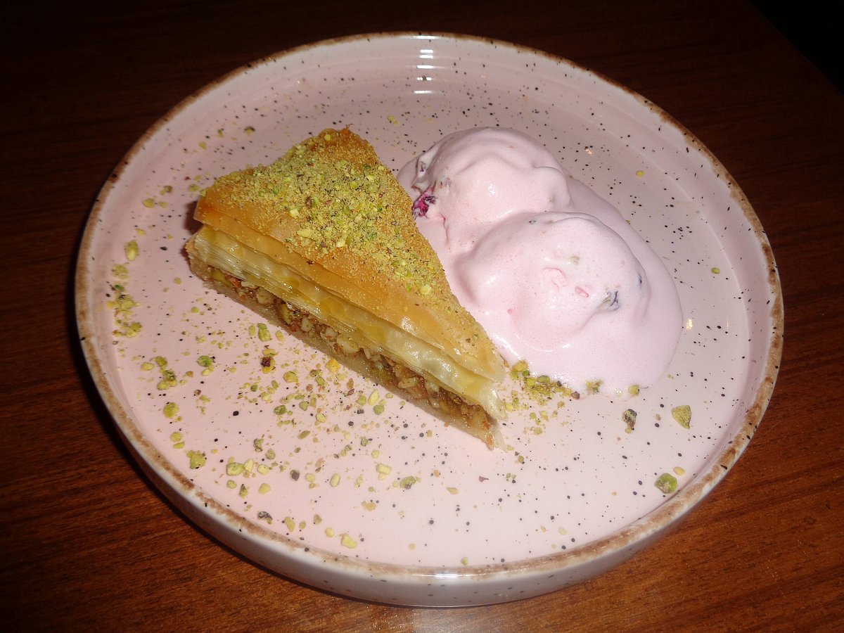 Baklava with gulkand ice-cream