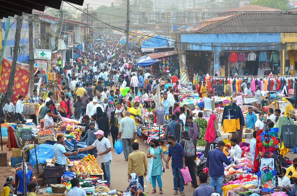 North Goa: A crowded at Mapusa Market on the eve of Christmas festival, North Goa, Friday, Dec. 24, 2021.