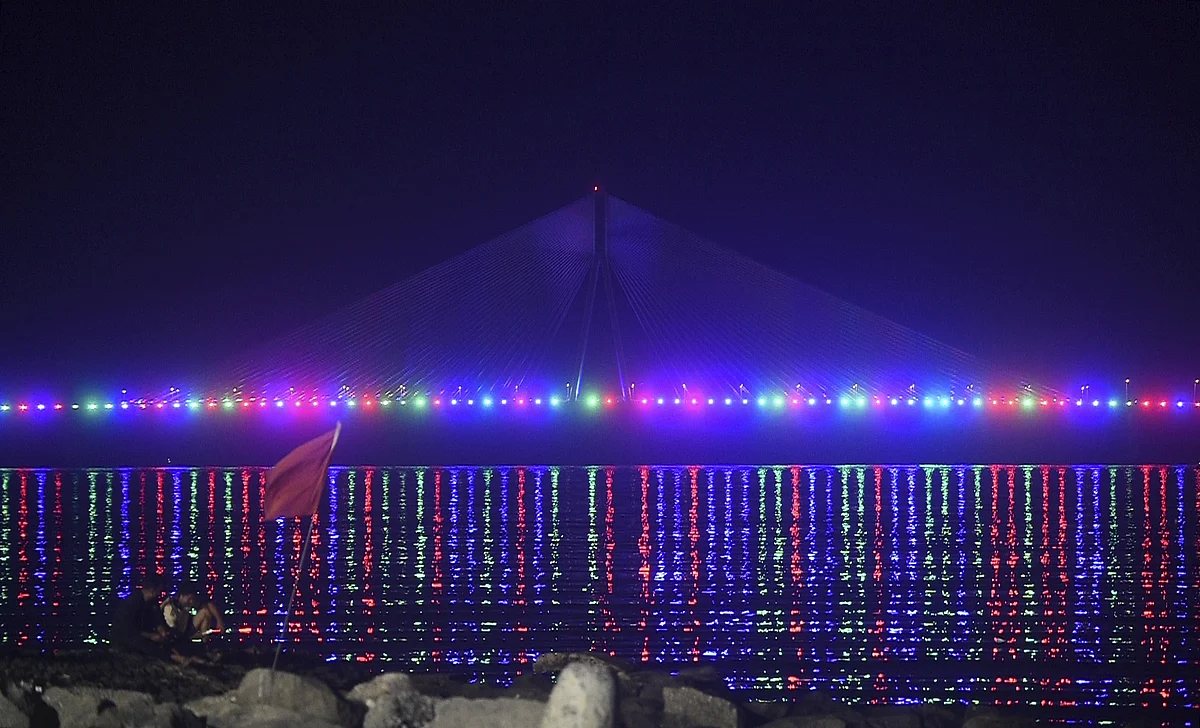Mumbai: Bandra-Worli Sealink illuminated on the eve of Christmas festival, in Mumbai, Friday, Dec. 24, 2021.