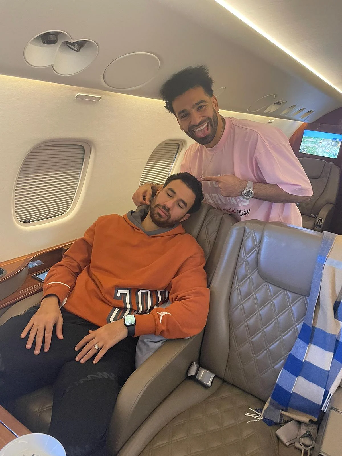 Mohamed Salah posted this picture with Egypt teammate Trezeguet on board a private jet