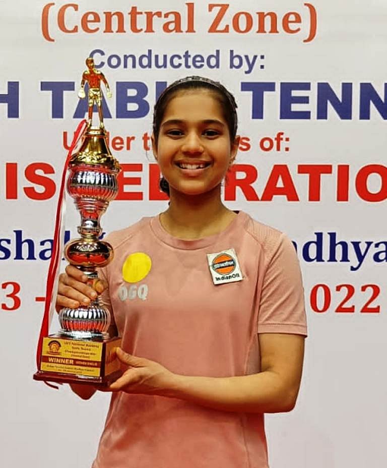 Diya Chitali after winning the table tennis championships. | Photo: Special Arrangement