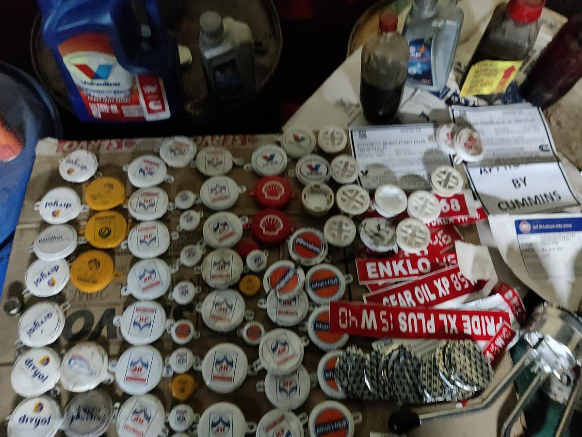 Stickers and labels of different companies.