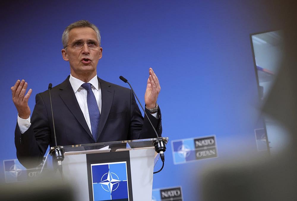 NATO Secretary General Jens Stoltenberg speaks during a media conference after a meeting of the NATO-Ukraine Commission at NATO headquarters in Brussels | AP