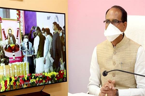 CM Shivraj Singh Chouhan virtually attending a programme organised on Sant Ravidas Jayanti in Bhopal on Wednesday | FP