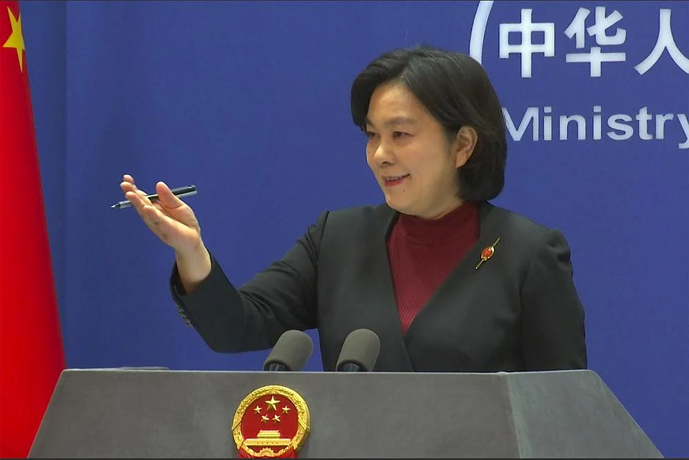 Chinese Foreign Ministry spokesperson Hua Chunying reacts during the daily press conference at the Foreign Ministry in Beijing, on Wednesday | AP