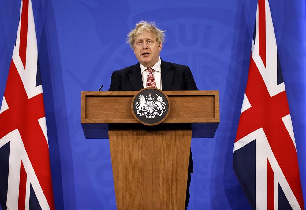 Britain's Prime Minister Boris Johnson speaks during a media briefing in Downing Street, London | AP