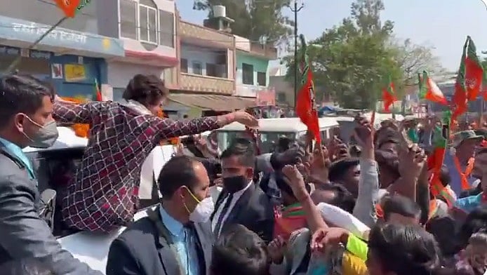 Watch Video: Congress leader Priyanka Gandhi greets BJP workers during election campaign in UP