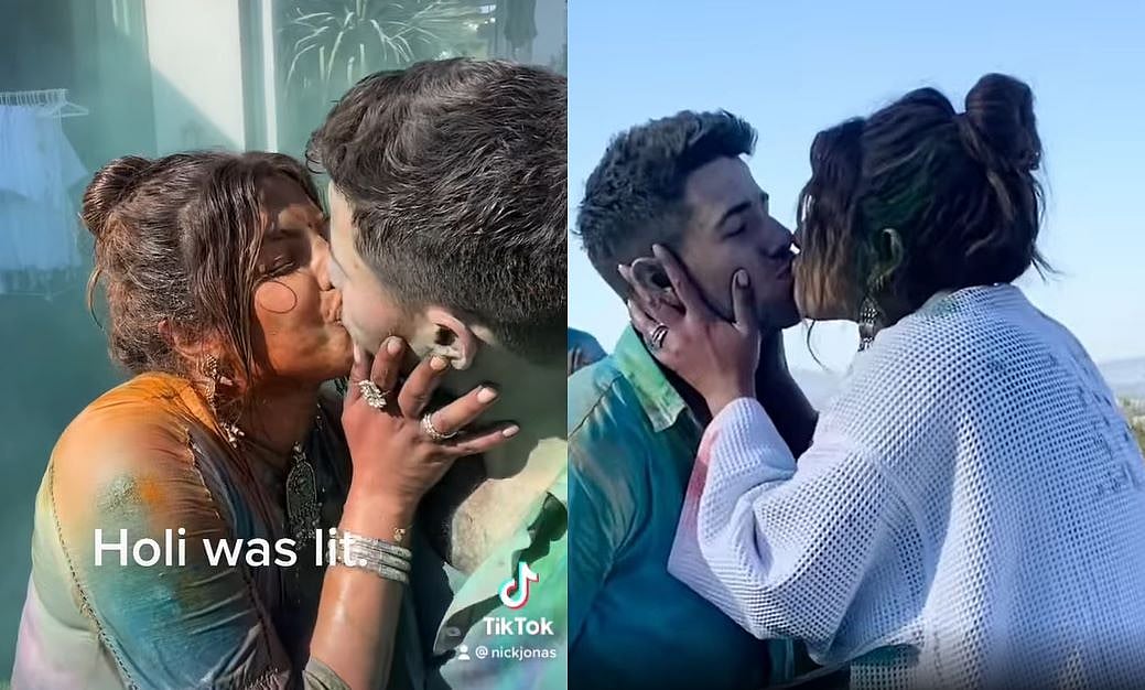 Watch: Priyanka Chopra and Nick Jonas share a passionate lip-lock while playing Holi