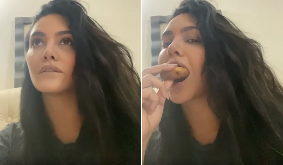 Watch video: Esha Gupta binges on medu vada as she returns home