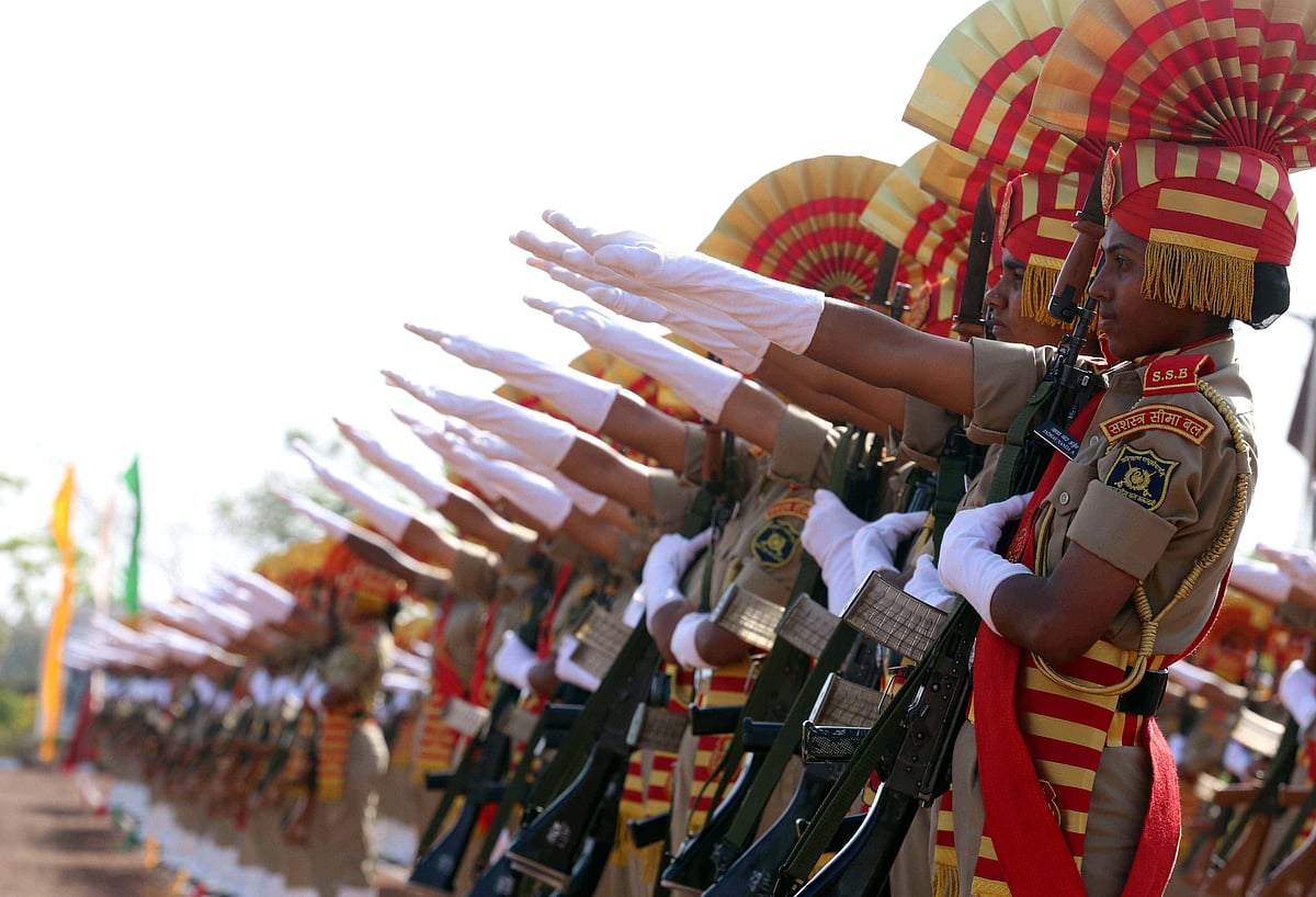 Personnel taking oath at the passing out parade in Bhopal on Tuesday