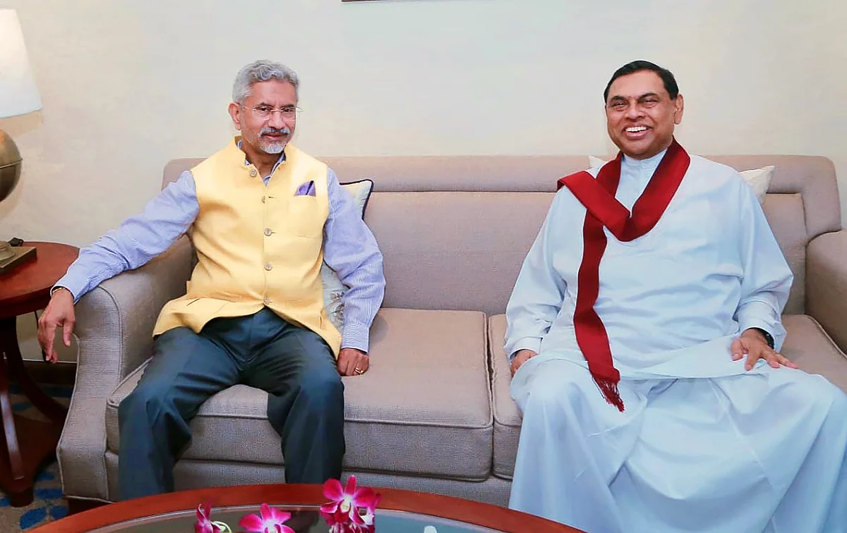 External Affairs Minister S Jaishankar meets Sri Lankan Finance Minister B Rajapaksa in Colombo. (PTI Photo)