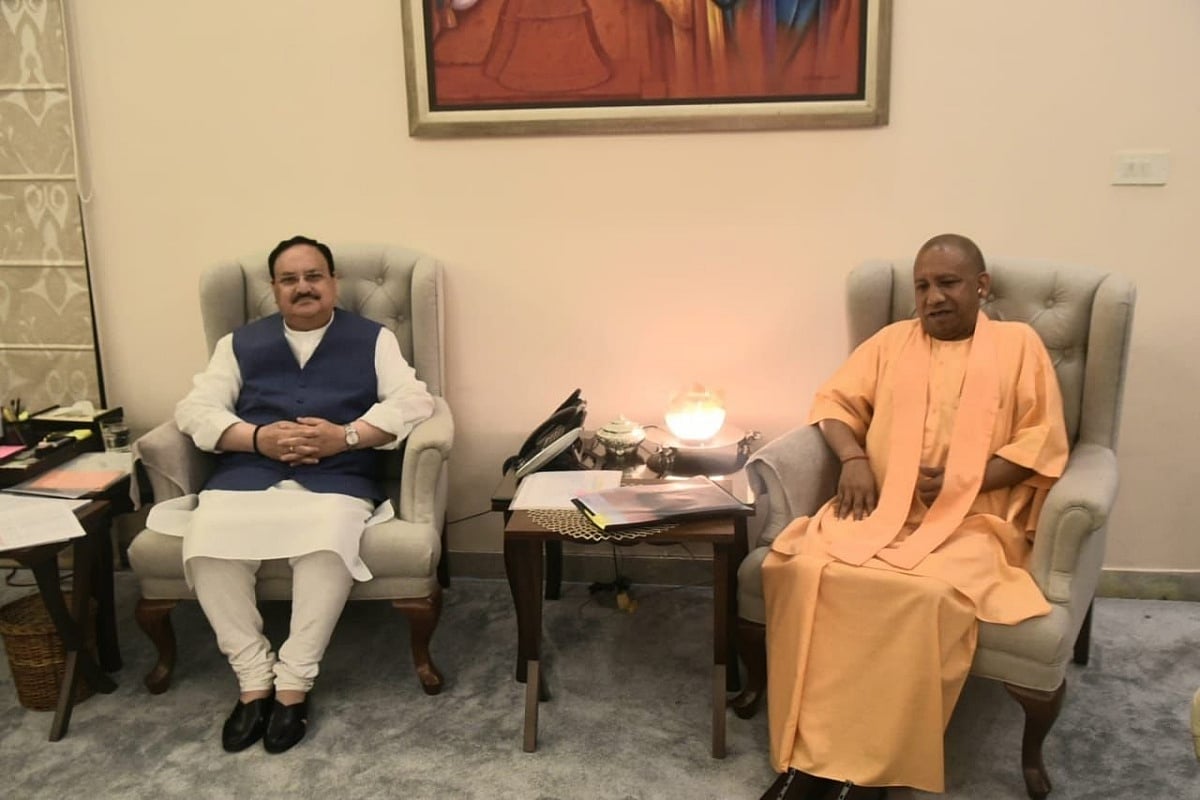 UP CM-designate Yogi Adityanath meets BJP president JP Nadda in Delhi a day before BJP legislative...