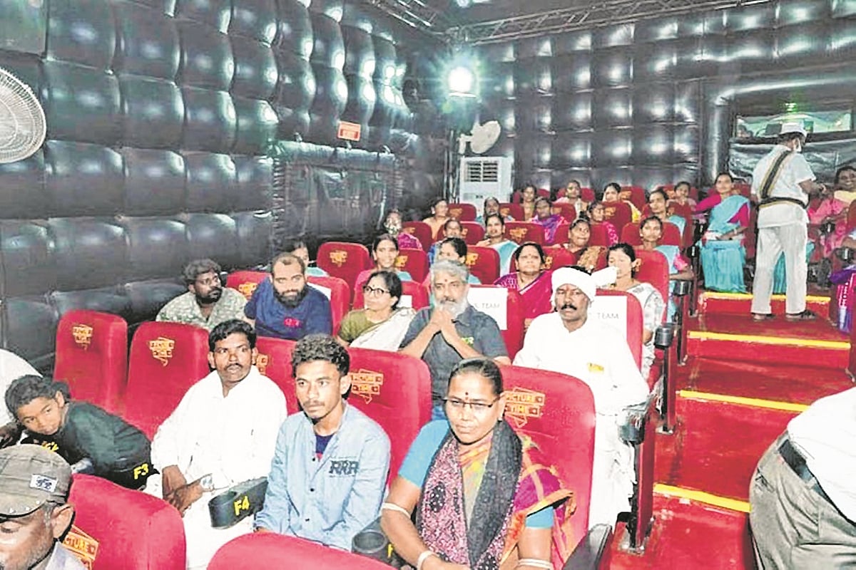 SS Rajamouli at the special screening of RRR