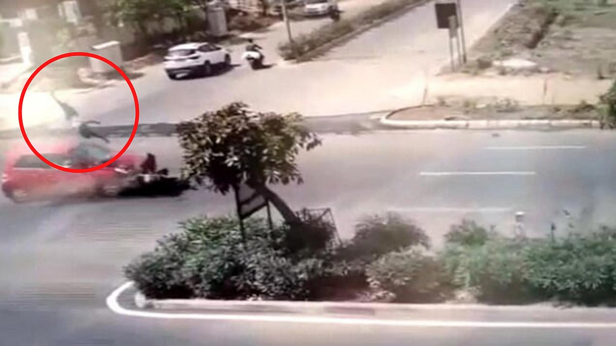Ghaziabad road accident sets biker flying over hit car 