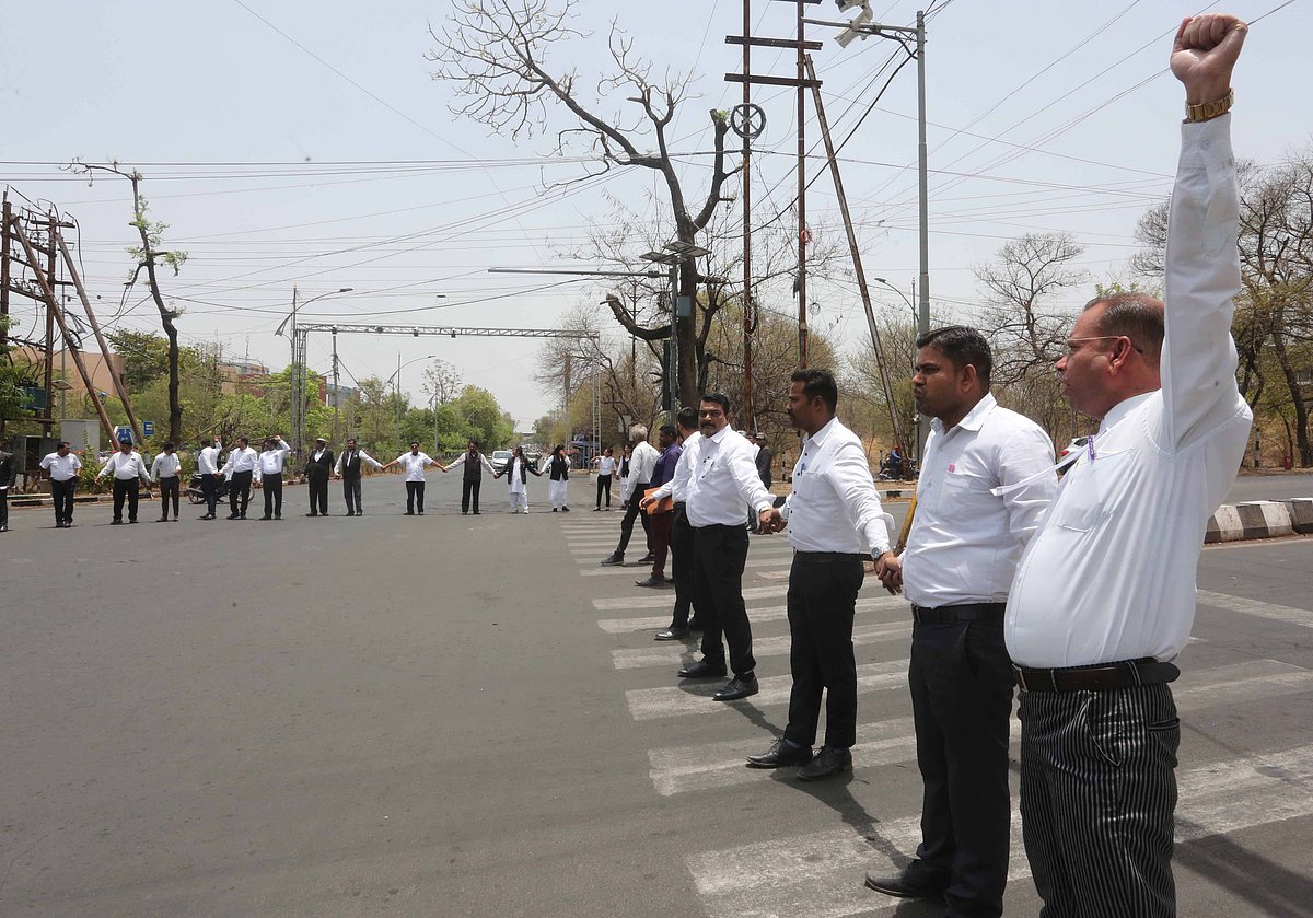 Protesting lawyers resorted to road blockage in Bhopal on Tuesday 