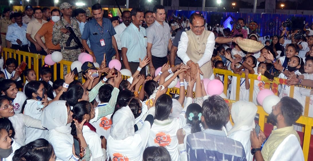MP Chief Minister Shivraj Singh Chouhan during launch of Ladli Laxmi Scheme-2, at Lal Parade ground in Bhopal, Sunday,