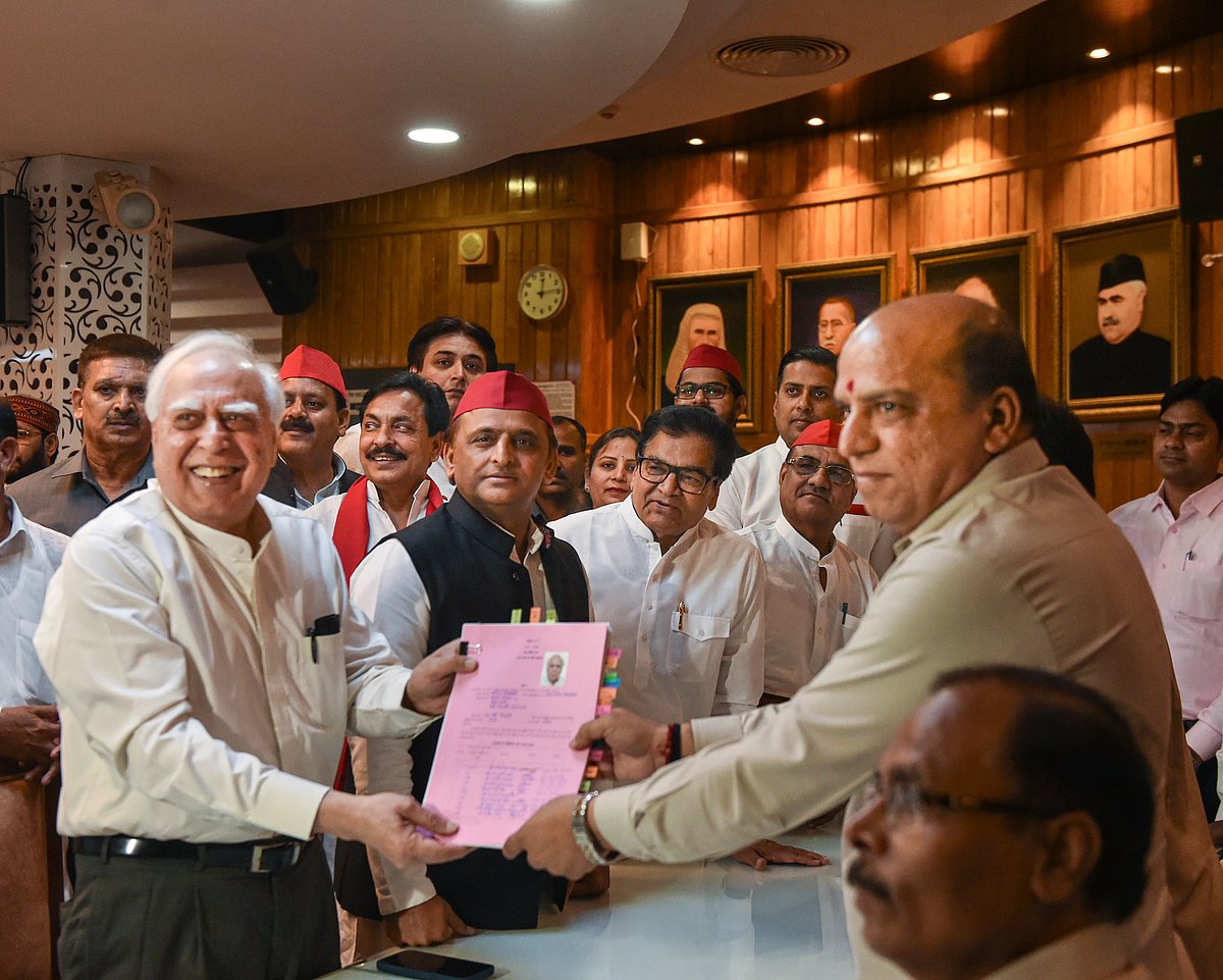 Lucknow: Former Congress leader Kapil Sibal files his nomination papers for Rajya Sabha with the support of the Samajwadi Party, at Vidhan Bhawan in Lucknow, Wednesday, May 25, 2022 | PTI