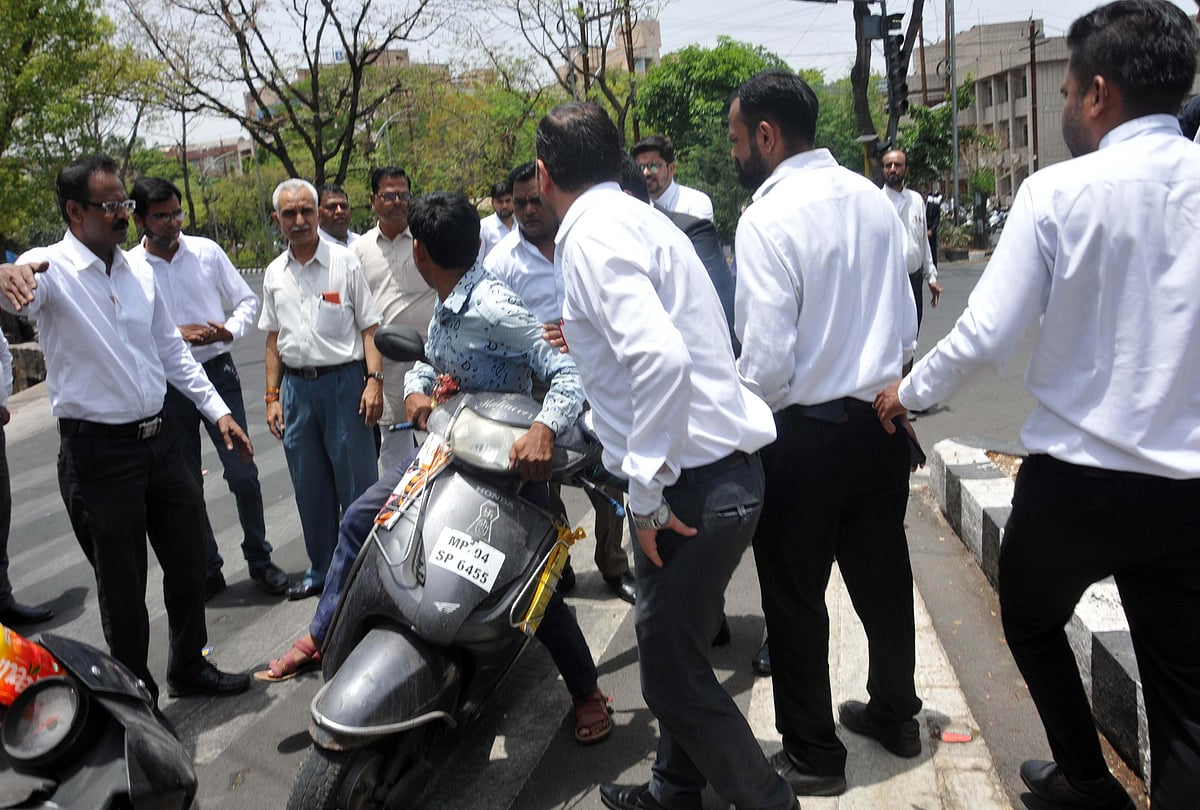Protesting lawyers resorted to road blockage in Bhopal on Tuesday 