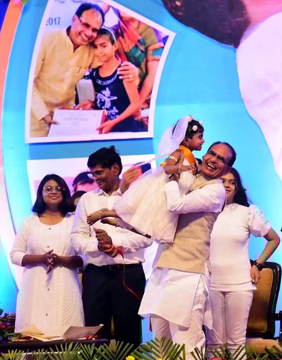 MP Chief Minister Shivraj Singh Chouhan during launch of Ladli Laxmi Scheme-2, at Lal Parade ground in Bhopal, Sunday,