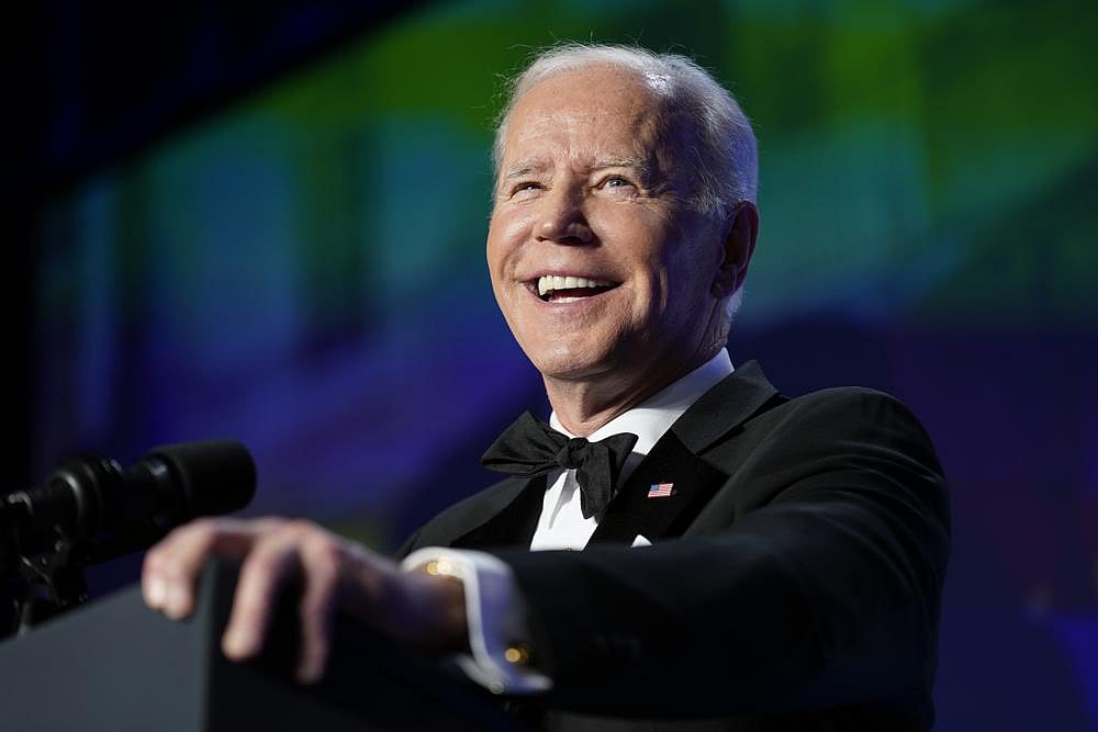 President Joe Biden speaks at the annual White House Correspondents' Association dinner, Saturday, April 30, 2022, in Washington | AP