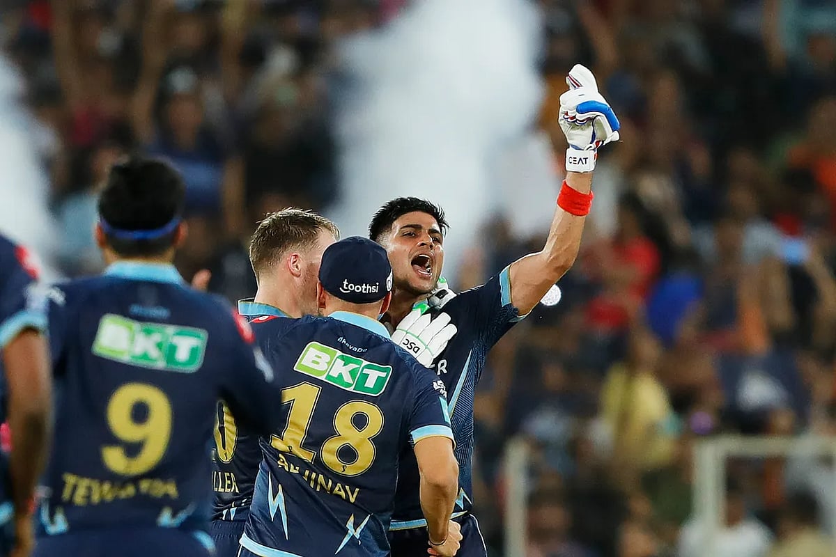 GT players celebrate their win over RR in the IPL 2022 final at Ahmedabad | Pic: BCCI-IPL