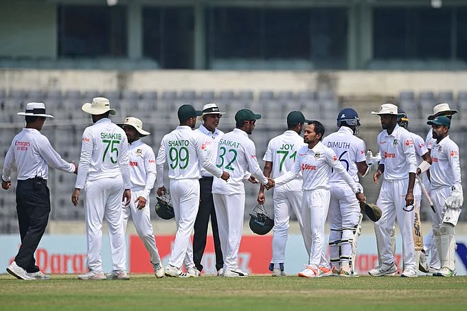 Sri Lanka players celebrate their win over Bangladesh in the second Test | Pic: ICC