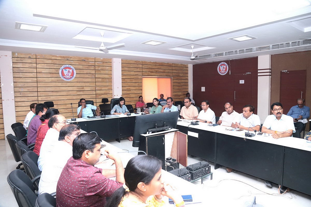 A meeting of the nodal officers for the three-tier panchayat elections in progress, in Ujjain on Tuesday.  | FP PHOTO