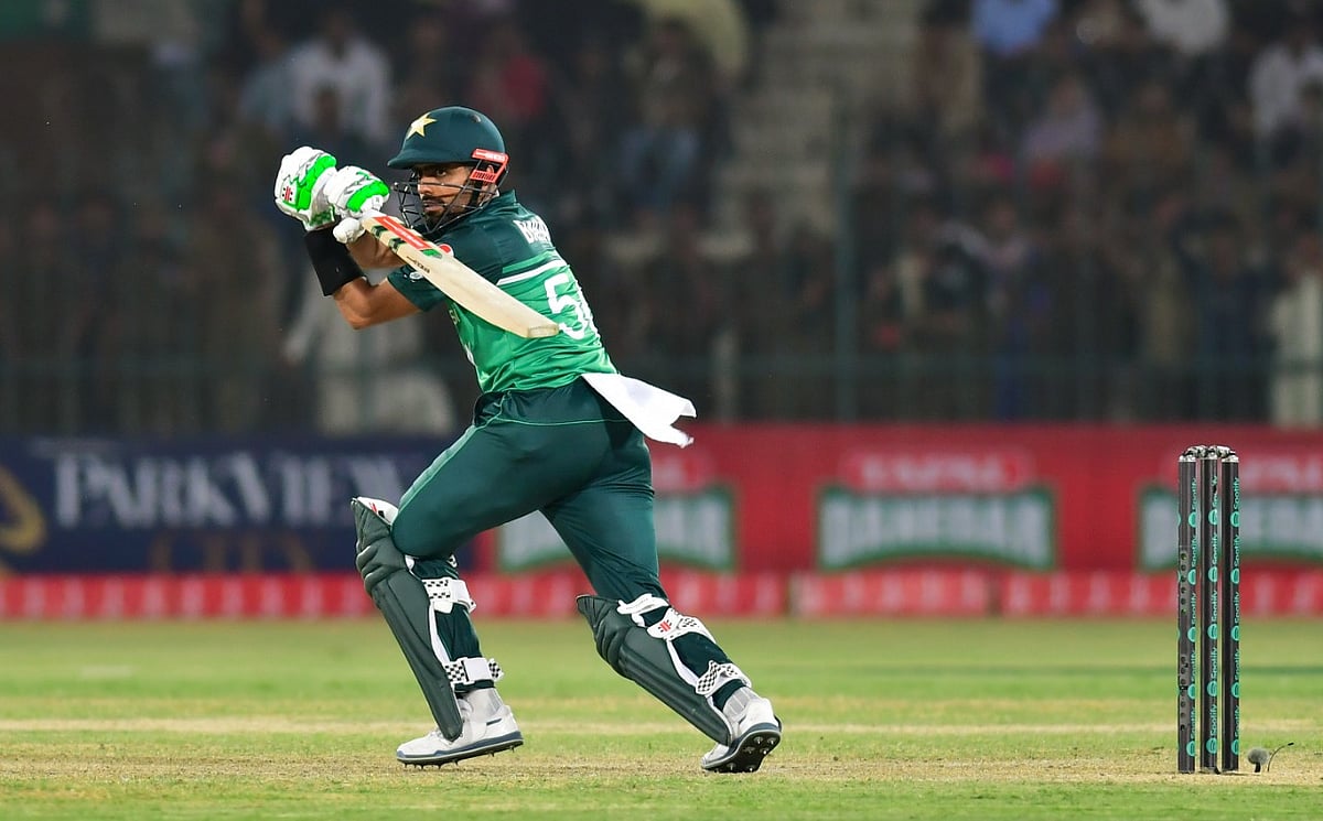 Pakistan's Babar Azam en route his 103 against West Indies  | Pic: Twitter