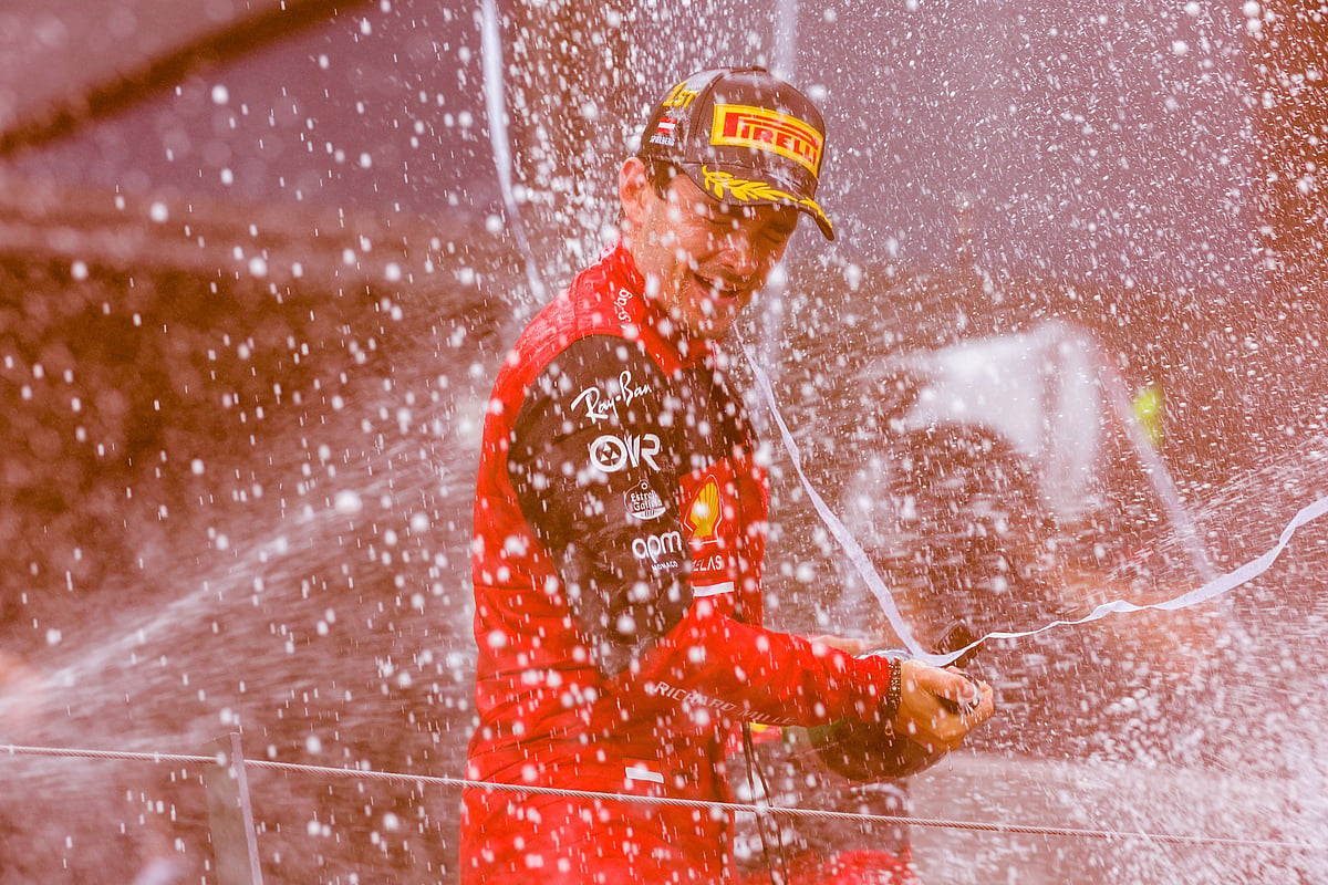 Charles Leclerc celebrates his Austrian Gp win | Pic: Twitter