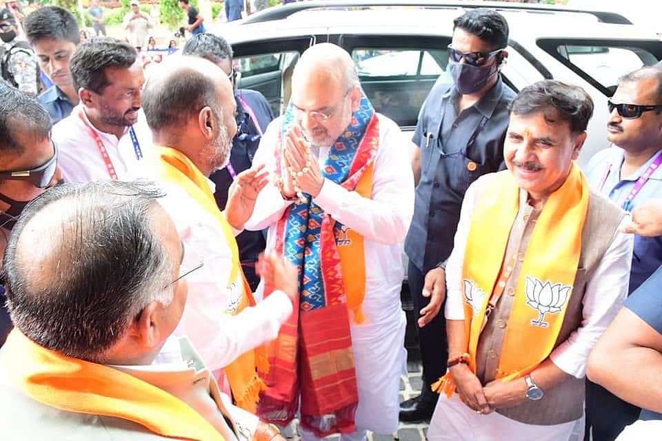 Home Minister Amit Shah arriving the BJP National Executive meeting in Hyderabad, on Saturday | Twitter/@bandisanjay_bjp