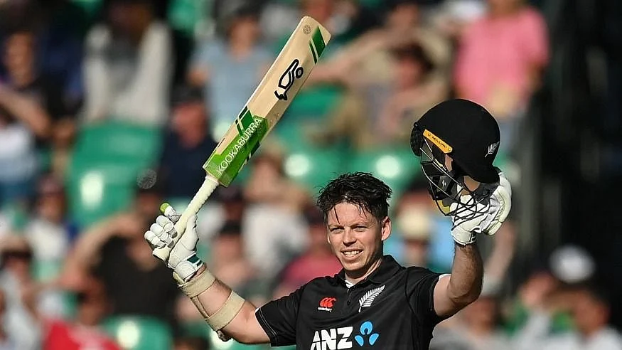 New Zealand's Michael Bracewell celebrates his century | Pic: Twitter