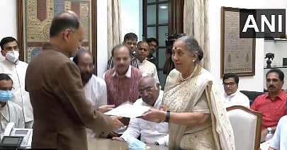 Watch: Opposition Vice President candidate Margaret Alva files nomination at Parliament