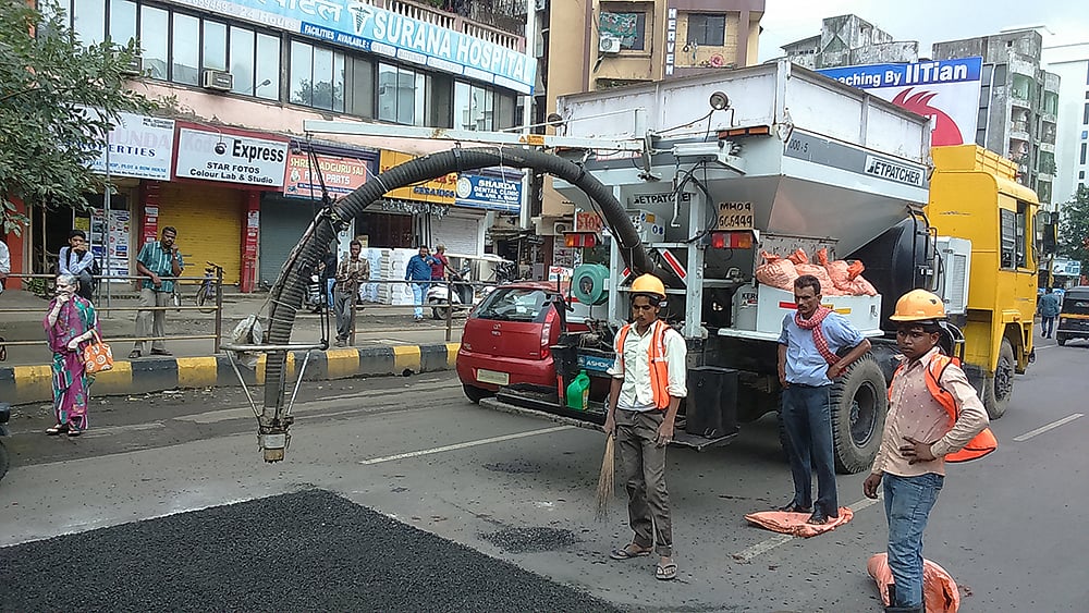 Mira Bhayandar: As rains take break, MBMC’s jet patcher in action to end pothole menace