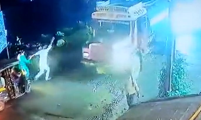 On Camera: Thane man falls from bike after hitting pothole, gets run over by water tanker