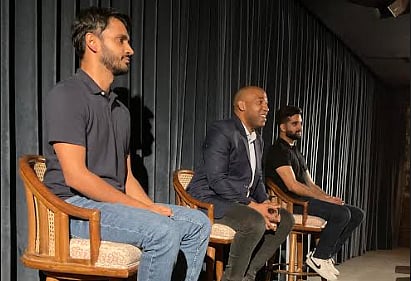 Aman Aggarwal, VP (left) and Rohan Rajguru, Co-founder (right) with Caleb Franklin, CEO and Founder of HeyHey! | File