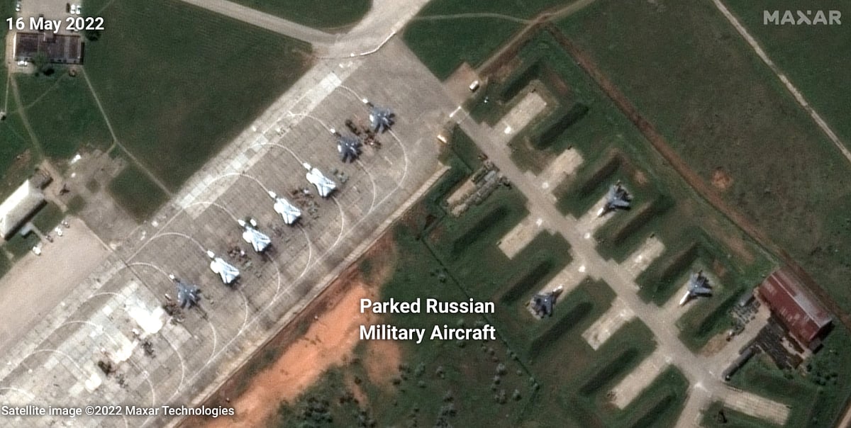 Russian jets parked at Saki airbase in Crimea before the attack