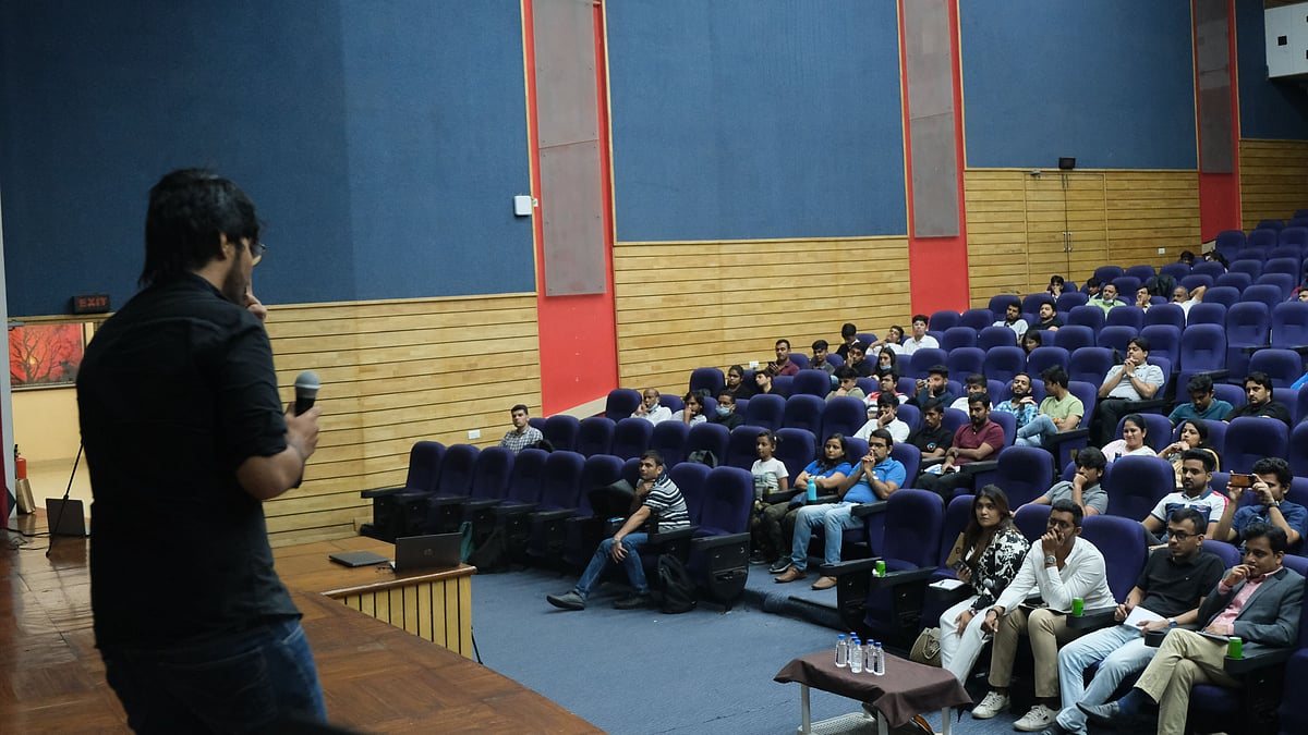 A student acting as a coordinator to Get Funded event held during i5 summit at IIM Indore on Sunday.  | 