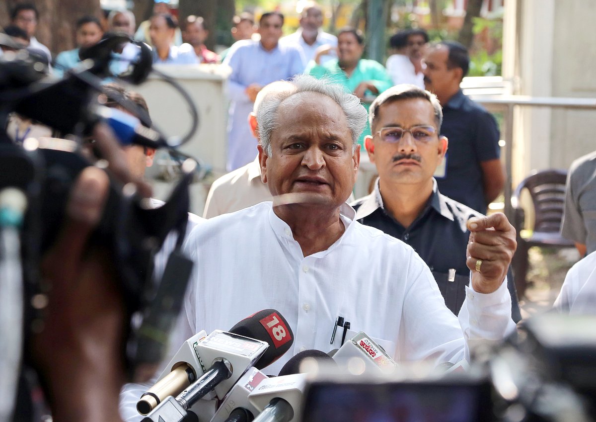  Rajasthan Chief Minister Ashok Gehlot addresses the media after meeting with Congress interim President Sonia Gandhi, outside her residence, in New Delhi on Thursday | ANI