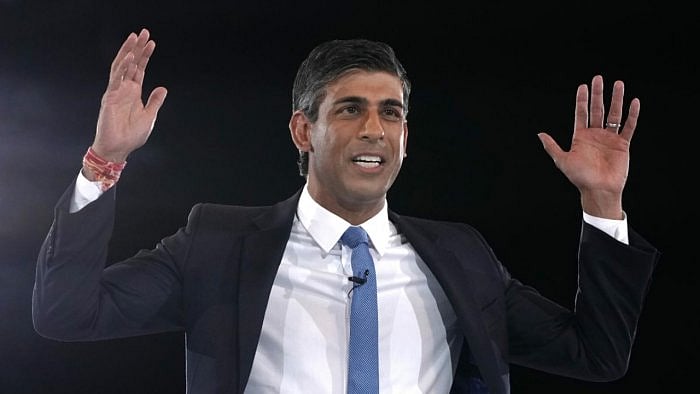 Rishi Sunak addresses Conservative Party members during a Conservative leadership election hustings at Wembley Arena in London, on Wednesday, August 31 | AP